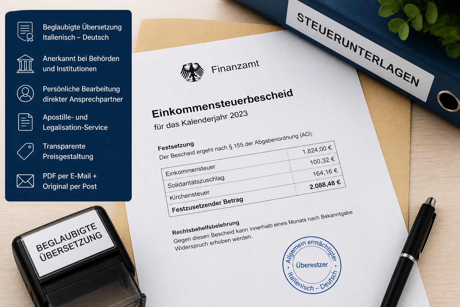 Einkommensteuerbescheid übersetzen lassen